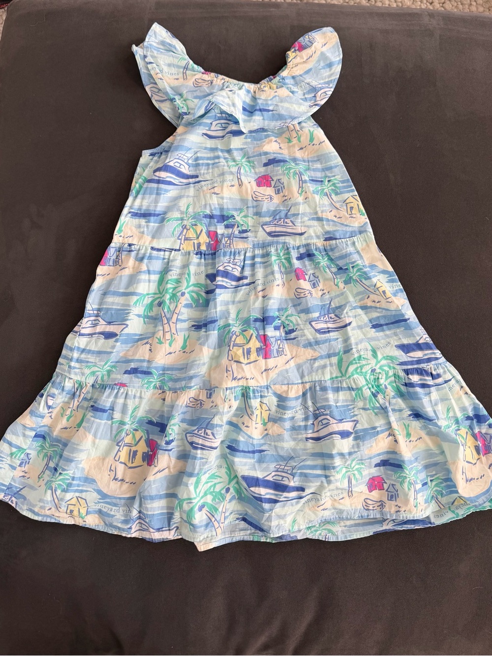 Vineyard Vines Light Blue Tropical Print Ruffle Sundress